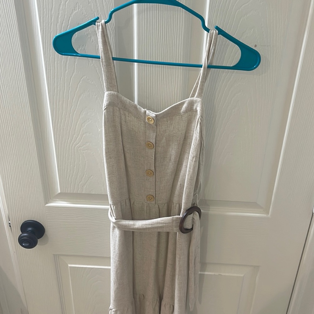 Cream Ruffled Dress with Belt